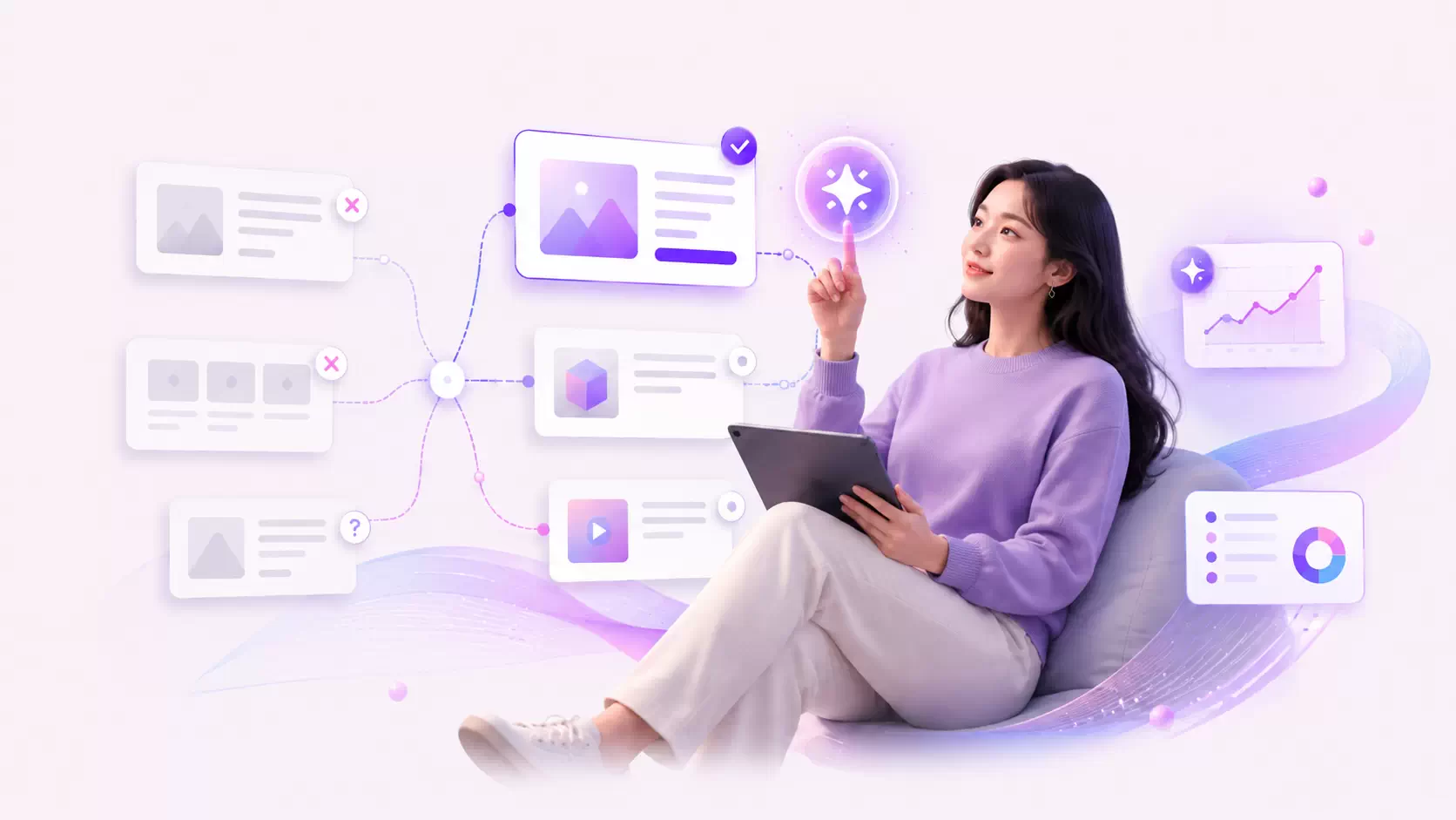 RankAI Pro 網站內容應用情境示意圖，展示內容優化、AI搜尋理解與網站成長切入點