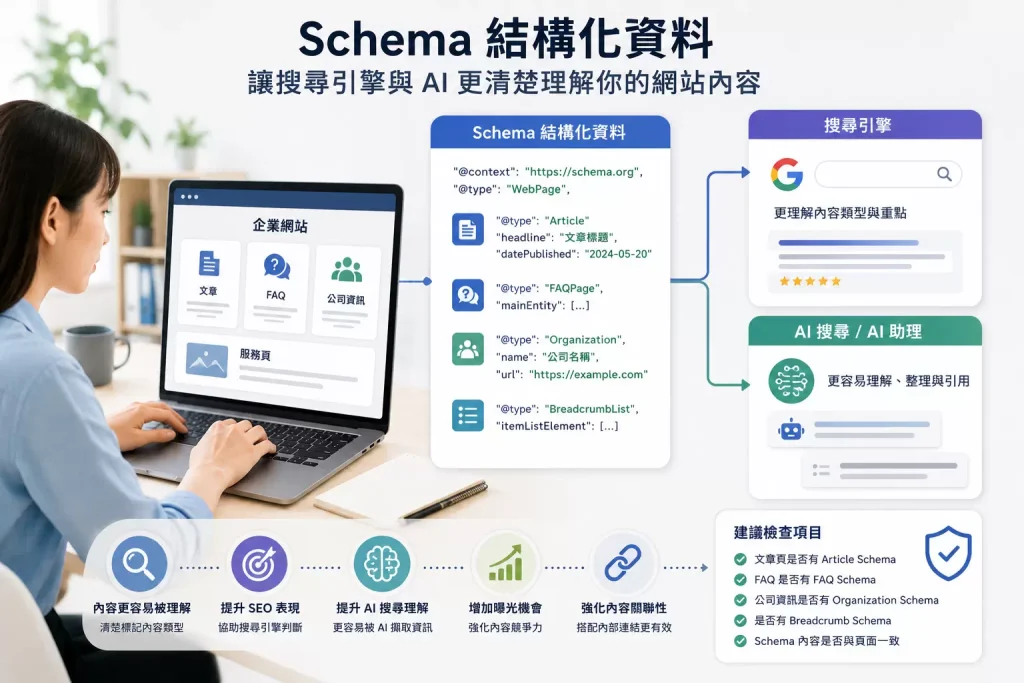 Schema 結構化資料協助 SEO 與 AI 搜尋理解網站內容