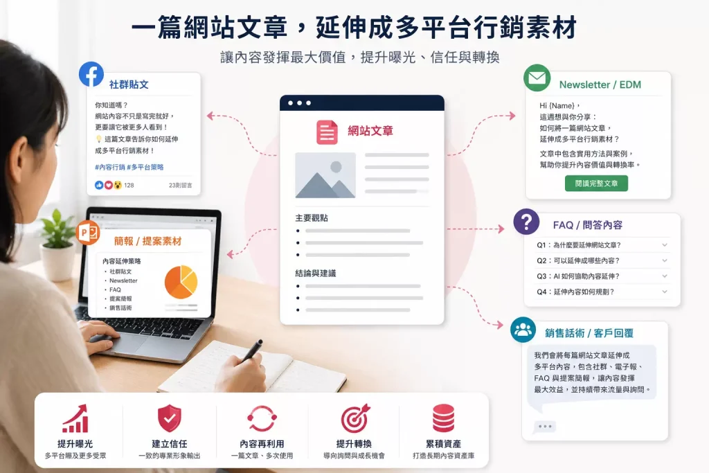 網站文章延伸成社群貼文、Newsletter 與多平台行銷素材